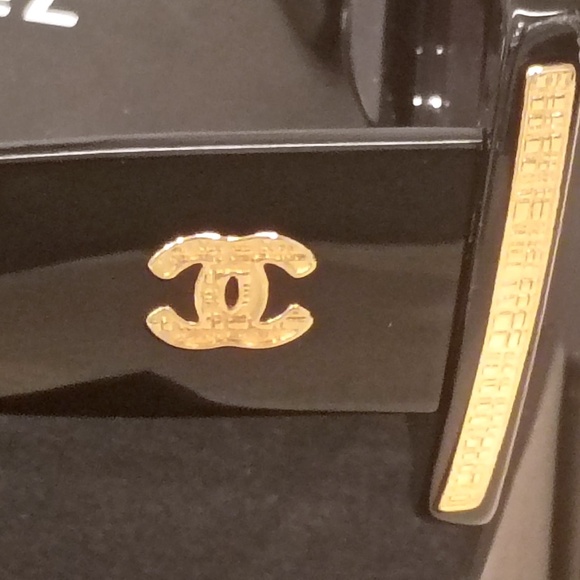 New Chanel 5435 C.501/6G Black/Gold, Grey Gradient Lens RECTANGLE SUNGLASSES . - Picture 15 of 16